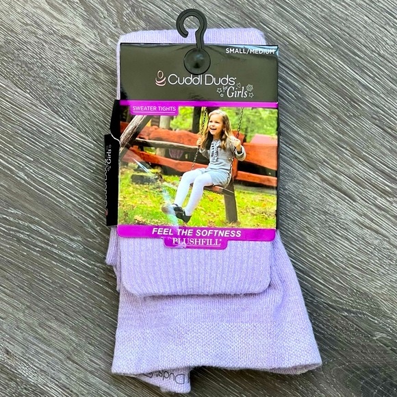NWT Cuddl Duds Young Girls Lavender Purple Ribbed Sweater Tights, Small/Medium - Picture 2 of 12